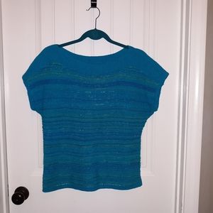 Short sleeve cable knit sweater blouse